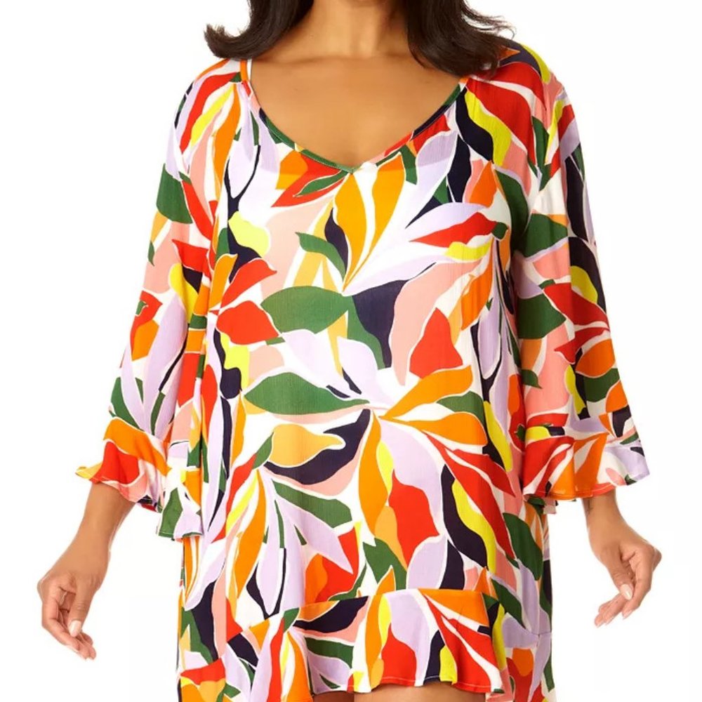 Anne Cole Flounce V-Neck Tunic Cover-Up Size 22/24  Black